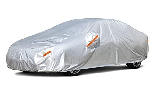 Kayme Car Covers for Automobiles Waterproof All Weather Sun Uv Rain Protection with Zipper Mirror Pocket Fit Sedan (186 to 193 Inch) 3XL