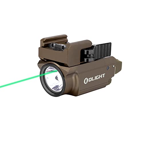 OLIGHT Baldr Mini 600 Lumens Rechargeable Weaponlight with Green Beam and White LED Combo, Magnetic USB Compact Tactical Flashlight with Adjustable Rail for GL19, GL45, Sig P320, and so on(Desert Tan)
