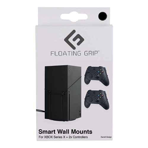 Xbox Series X Wall Mount Solution by FLOATING GRIP - Mounting Kit for Hanging & Displaying Consoles in Video Gaming Room (Bundle: Fits Xbox Series X + 2X Controllers, Black)