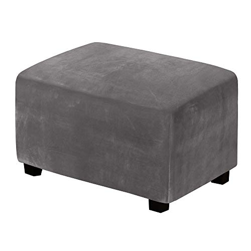 H.VERSAILTEX Real Velvet Plush 1 Piece Form Fit Stretch Rectangle Folding Storage Covers Ottoman Slipcovers Removable Footstool Protect Footrest Covers Elastic Bottom, Machine Washable(Large, Grey)
