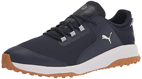 PUMA GOLF Men's Fusion Grip Extra Wide Golf Shoe, Puma Navy-Puma Silver-Quiet Shade, 11