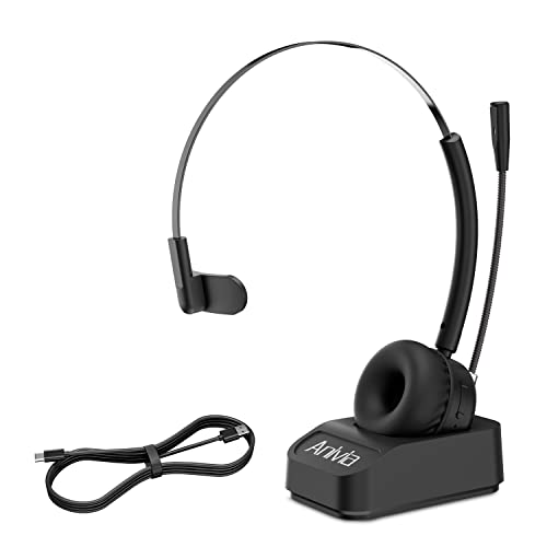 Nightroad Computer Headset with Wireless Charging Base Noise-Cancelling Microphone for Call Centers or Truck Driver Headset