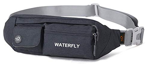WATERFLY Fanny Pack for Women Men Water Resistant Small Waist Pouch Slim Belt Bag with 4 Pockets Lightweight Crossbody Chest Bag Fit All Phones, 11.02 x 2.1 x 4.3 inch
