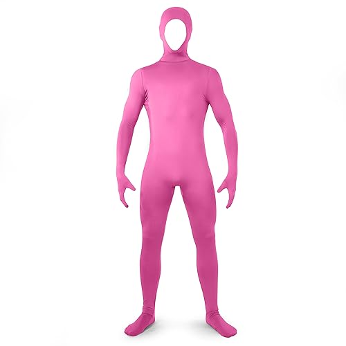 Spooktacular Creations Mens Pink Open Face Bodysuit Jumpsuit，Zentai Costume Bodysuit for Adult and Teenage Boys Halloween Party Cosplay-Standard