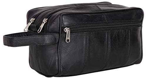 Liberty Leather- Black Genuine Leather Toiletry Bag for Men and Women, Dopp Kit, Bathroom Organizer Shaving Bag, Cosmetic Bag for Women, Hygiene and Grooming Kit Organizer