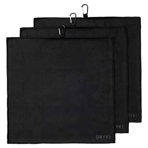 DRYKI Sweat Absorbing Handkerchiefs - The Original Sport Microfiber Hankies for Wicking Sweat from Hands, Face, Body (Classic Black, 3 Pack XL Size)