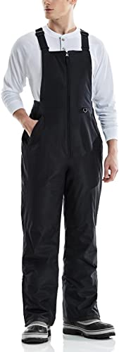 TSLA Men's Winter Snow Bibs, Waterproof Insulated Snowboard Overalls, Ripstop Windproof Ski Pants, Winter Ski Snow Overall Black, Large