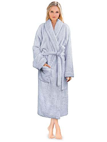 PAVILIA Premium Womens Plush Soft Robe Fluffy, Warm, Fleece Sherpa Shaggy Bathrobe (S/M, Light Blue)