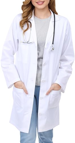 NY Threads Professional Lab Coat for Women Poly Cotton Long Sleeve Medical Coat, Medium, White