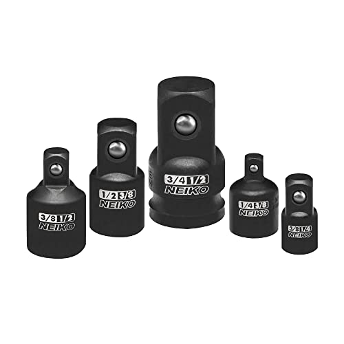NEIKO 30249A 5 Piece Impact Socket Adapter Set, Standard SAE , 1/4, 3/8, 1/2' Cr-V Steel Impact Driver & Wrench Conversion Kit Socket Reducer, Locking Socket Adapter Set