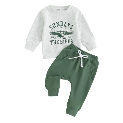 Dewadbow Toddler Baby Football Outfits Sundays are for The Birds Eagles Sweatshirt Top Pants Set Cute Fall Clothes (Gray, 0-6 Months)