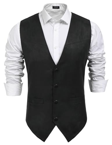 COOFANDY Men's Suede Leather Suit Vest Casual Western Vest Jacket Slim Fit Vest Waistcoat