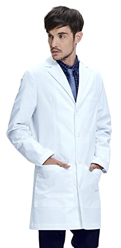 Dr. James Lab Coat Men, 100% Cotton, Semi-Tailored Fit, Smartphone and Tablet Pockets, White (Small)