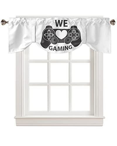 Tie Up Curtain Valance for Windows, WE GAMING Gray Gamepad Continuous Joystick Window Treatment for Living Room Bedroom Bathroom,Rod Pocket Kitchen Curtain Shades Adjustable Small Valance 60'W x 18'L
