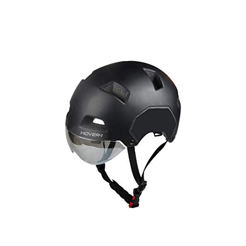 Hover-1 GR-300 Impact Resistant Adult Helmet | For Ages Above 14, Detachable Magnetic Visor, EPS Foam Protective Padding for Comfort, Adjustable Straps & Secure Buckle, Medium, Black