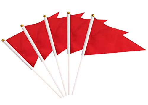 25 Pack Red Pennant Flags Small Mini Hand Held Solid Color Pennant DIY Graffiti Flags On Sticks,Party Events Celebration,School,Grand Opening,Kids Birthday,Sports Clubs,Flower Pot (Red)
