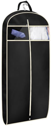 MISSLO 43' Gusseted Travel Garment Bag with Accessories Zipper Pocket Breathable Suit Garment Cover for Shirts Dresses Coats, Black