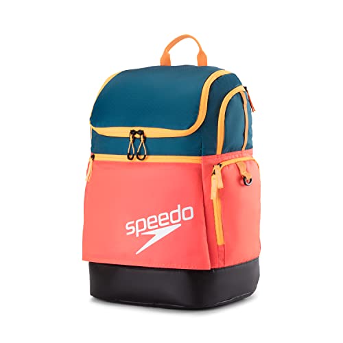 Speedo Large Teamster Backpack 35-Liter, Fiery Coral/Crystal Teal 2.0, One Size