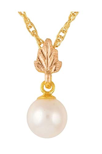 White Freshwater Cultured Pearl Dangle Leaf Pendant Necklace, 10k Yellow Gold, 12k Rose and Green Black Hills Gold 18 Inches (6.00-6.50MM)