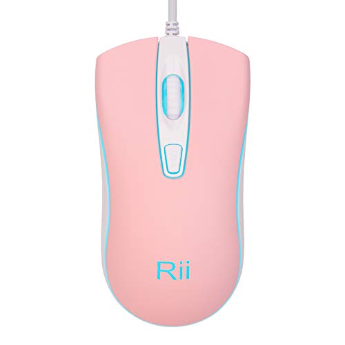 Rii Wired Mouse, USB Computer Mouse,RGB Optical Office Mice for PC,Computer,Laptop,Desktop,Windows,Chromebook (PINK)