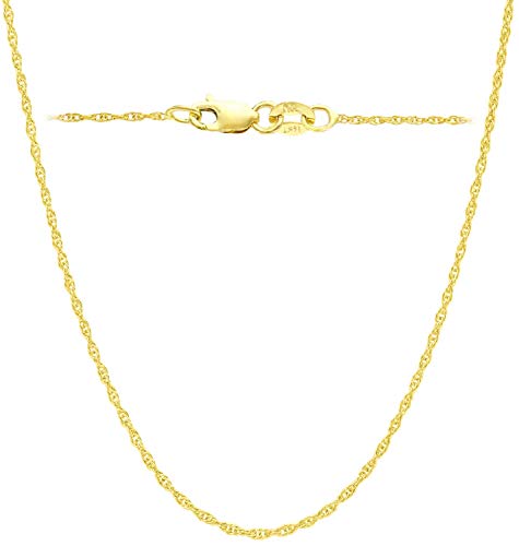 ITALIAN FASHIONS 14K Yellow Solid Gold Italian Diamond Cut 1 mm Rope Chain Necklace Very Very Thin Lightweight & Strong 14k gold chain - Lobster Claw Clasp for Men & Women (18 Inches Yellow-Gold ITALY)