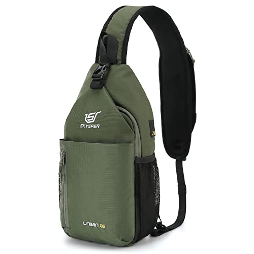 SKYSPER Sling Bag Crossbody Backpack - Chest Shoulder Cross Body Bag Travel Hiking Casual Daypack for Women Men(Armgreen)