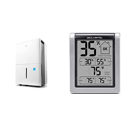 Midea MAD50C1ZWS Dehumidifier for up to 4500 Sq Ft with Reusable Air Filter & AcuRite 00613 Digital Hygrometer & Indoor Thermometer Pre-Calibrated Humidity Gauge, 3' H x 2.5' W x 1.3' D
