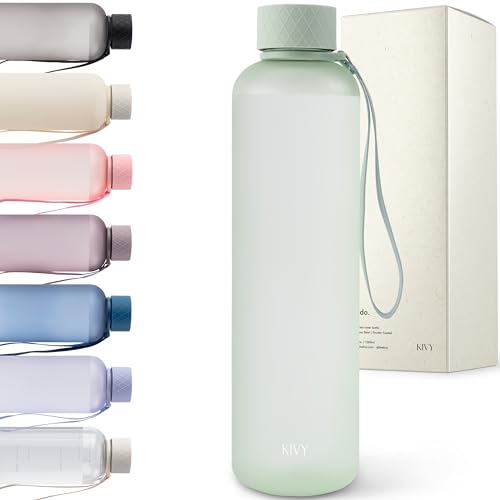 KIVY Tritan Water Bottle with removable sleeve - 32 oz Water Bottle screw top - Reusable water bottle no straw - Cute aesthetic water bottles - sage green water bottle for women - simple water bottle