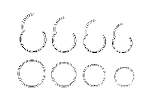 4Pairs 18G Surgical Steel Hinged Clicker Segment Nose Rings Hoop Helix Cartilage Daith Tragus Sleeper Hoop Earrings Body Piercing for Women Men Girls 6mm 8mm 10mm 12mm (18G - Steel - (6mm-12mm) - 4Pairs)…