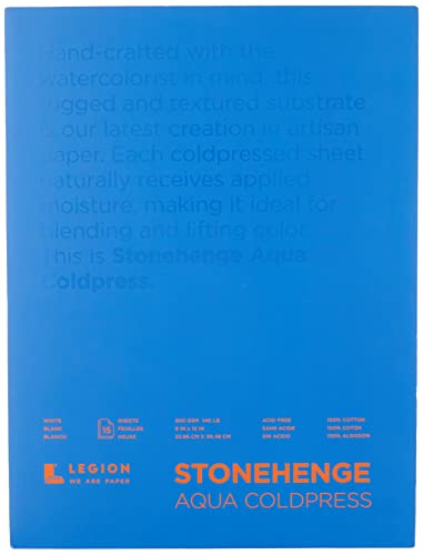 Stonehenge Aqua White Medium Weight Block, 140lb, Coldpress, 9 x 12 Inches, 15 Sheets for Wet and Dry Media