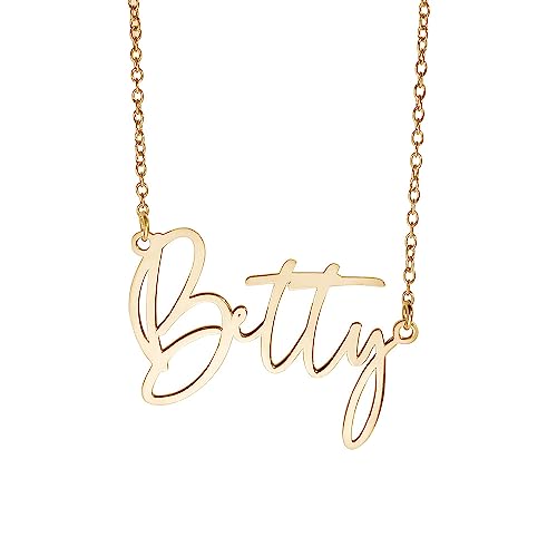 PicturesOnGold.com Custom Name Necklace For Women Personalized Name Necklace in Sterling Silver or Gold with any Name or Word (Gold Modern Script)