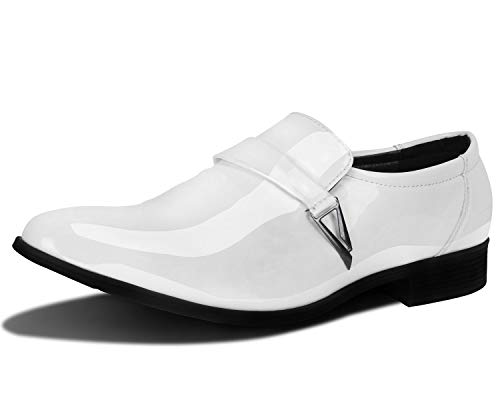 ZZHAP Men's Pointed-Toe Tuxedo Dress Shoes Casual Slip-on Loafer (White, 11)