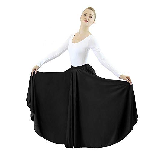 Danzcue Womens Long Full Circle Dance Skirt, Black, S-M