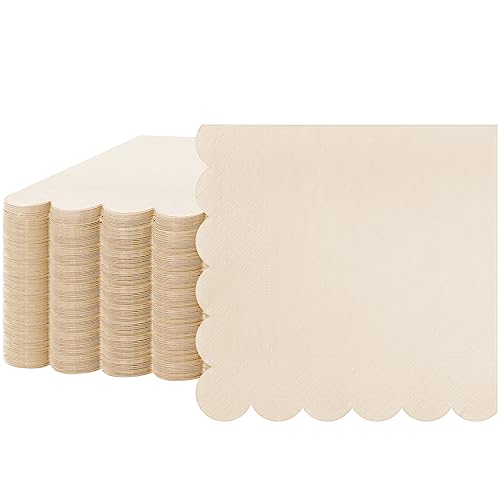 100 Pcs Scalloped Sage Cocktail Napkins Thick Paper Napkins Disposable Party Napkins Beverage Napkins for Wedding Dinner Birthday Supplies, 5 x 5 Inches (Milky White)