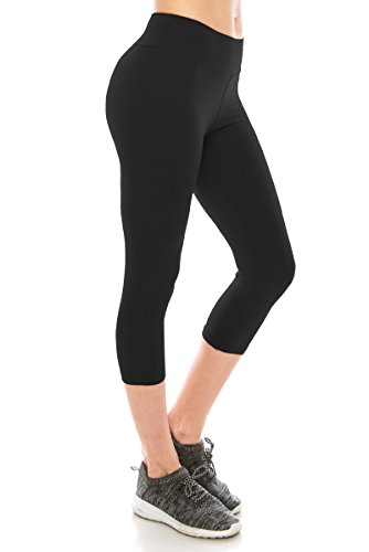ALWAYS Women High Waisted Capri Leggings - Premium Buttery Soft Stretch Solid Basic Yoga Workout Pants Black Regular