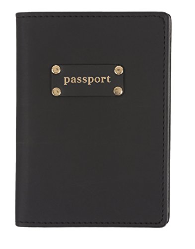 Eccolo Travel Passport Cover Case with Document Holder Storage Pocket, Travel Must Have with Premium Synthetic Leather, Classic Black Design with Matching Plaque, (Black, 5.5x4 inches)