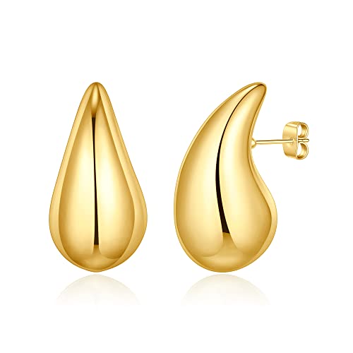 Gold Teardrop Earrings for Women, Chunky Gold Hoop Hypoallergenic Earrings Lightweight Gold Drop Earrings for Girls Trendy Jewelry