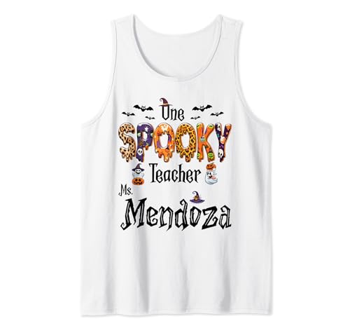 Women One Spooky Teacher Ms Mendoza Teacher Outfit Halloween Tank Top