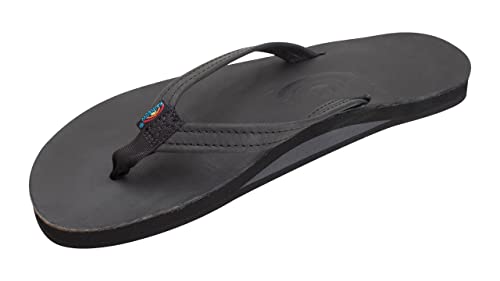 Rainbow Sandals Women's Single Layer Premier Leather Narrow Strap, Black, Ladies Medium / 6.5-7.5 B(M) US