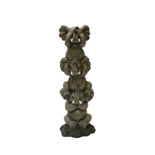 Nature's Mark See Hear Speak No Evil Elephants Totem Statue 9' Tall Jungle Safari Wildlife Acrobatic Elephants Figurine Decor Sculpture Pole Resin Home Decorative Accent (Gray)
