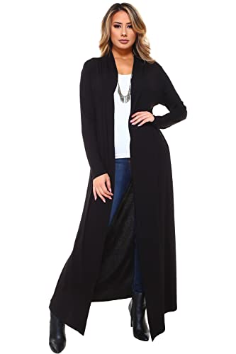 Isaac Liev Women's Super Long Flowy Floor Length Maxi Cardigan Duster - Made in The USA (2X-Large, Black)