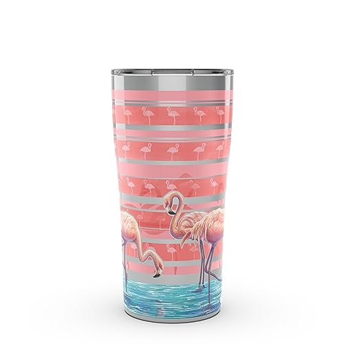 Tervis Flamingo Stripes Triple Walled Insulated Tumbler Cup Keeps Drinks Cold & Hot, 20oz, Stainless Steel