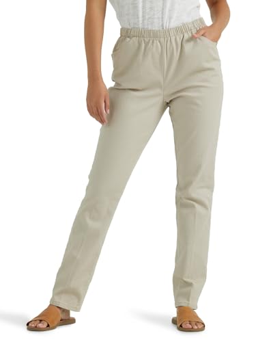 Chic Classic Collection Women's Stretch Elastic Waist Pull-On Legging Pant Khaki Slub Twill 12 Petite
