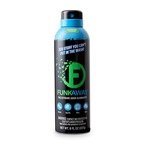 FunkAway Aerosol Spray, 8 oz., Extreme Odor Eliminator Spray, Ideal for Shoe Smells, Pet Odors and Bulky Stuff That Won't Fit in The Wash; Attacks Musty Odors at The Source