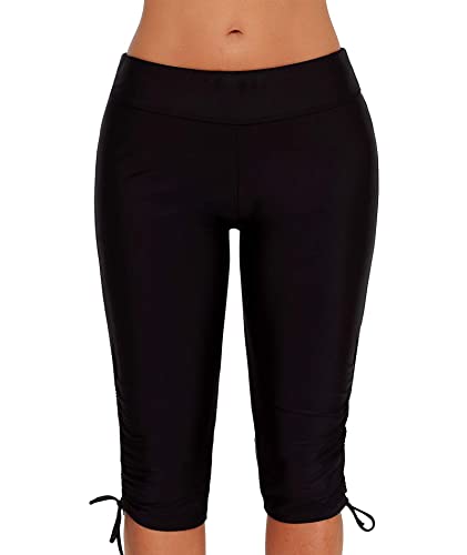 Urchics Womens Plus Size Rash Guard Capris Long Swim Shorts Tankini Bottom Sporty XXL