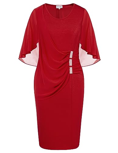 Women's Chiffon Popover Cape Sheath Dress Knee Length Mother of The Bride Dresses Large