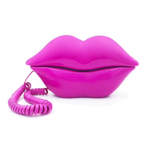 TelPal Corded Lips Telephones Landline Pink-Colored Home Telephones Sexy Mouth Shape Wired Phone for Home,Office,Shops & Art Decor Cute Real Working Cartoon Telephone for Play Novelty Gift for Girls
