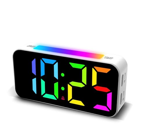 Topski White Alarm Clock for Kids, Loud Alarm Clocks for Bedrooms Heavy Sleepers, Digital Dimmable Bedside Clock with Night Light, Large Display, Dual Alarm, Snooze