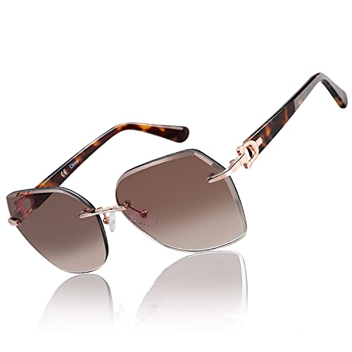 ZENOTTIC Oversized Rimless Sunglasses for Women Geometric Diamond Cutting Gradient Lens UV Protection Fashion Shades Trendy