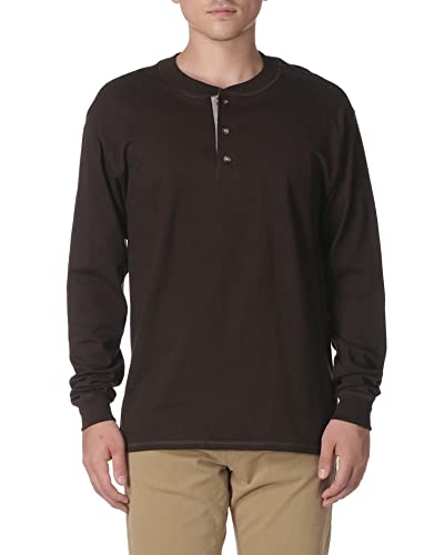 Hanes mens Beefy Long Sleeve Three-button Henley Shirt, Dark Truffle, 3X-Large US